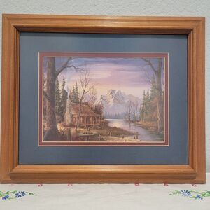 Vintage Cabin In The Woods  16.75" X 13.75" Wood Framed And Matted Art Print